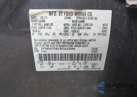 2011 Ford Explorer Xlt from USA, damaged, VIN 1FMHK7D8XBGA33986